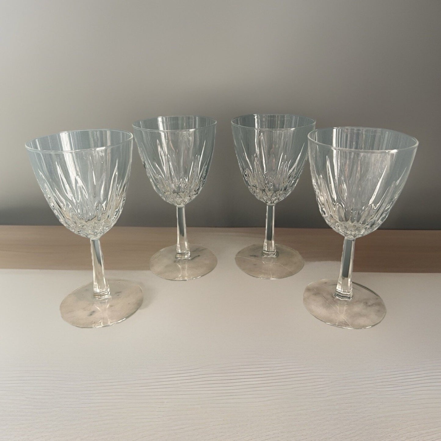 (4) Cristal D'Arques Diamant Claret 5 3/4” Wine Glasses France Vintage Clear