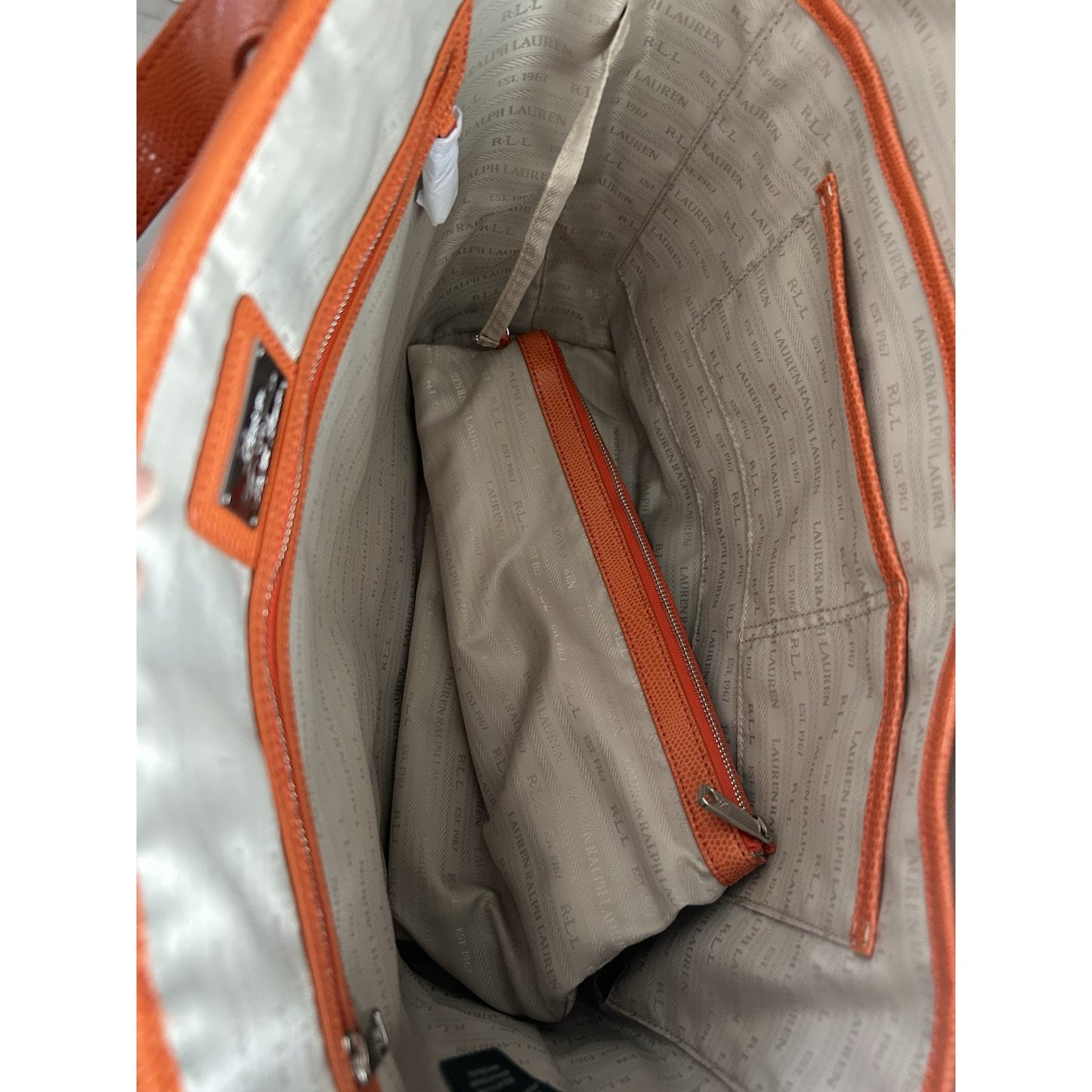 New Ralph Lauren Orange Newton Classic Tote Cosmetic Bag Snakeskin Bright NWOT