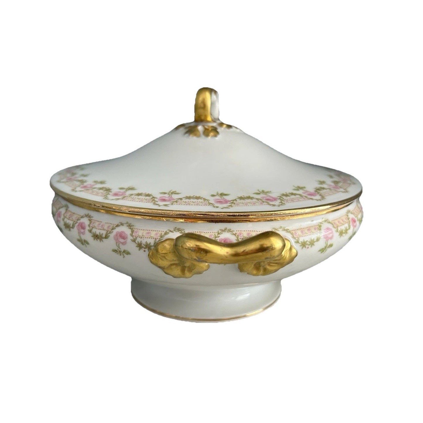 Vintage Wm. Guerin & Co. France Limoges Pink Rose Covered Round Serving Bowl