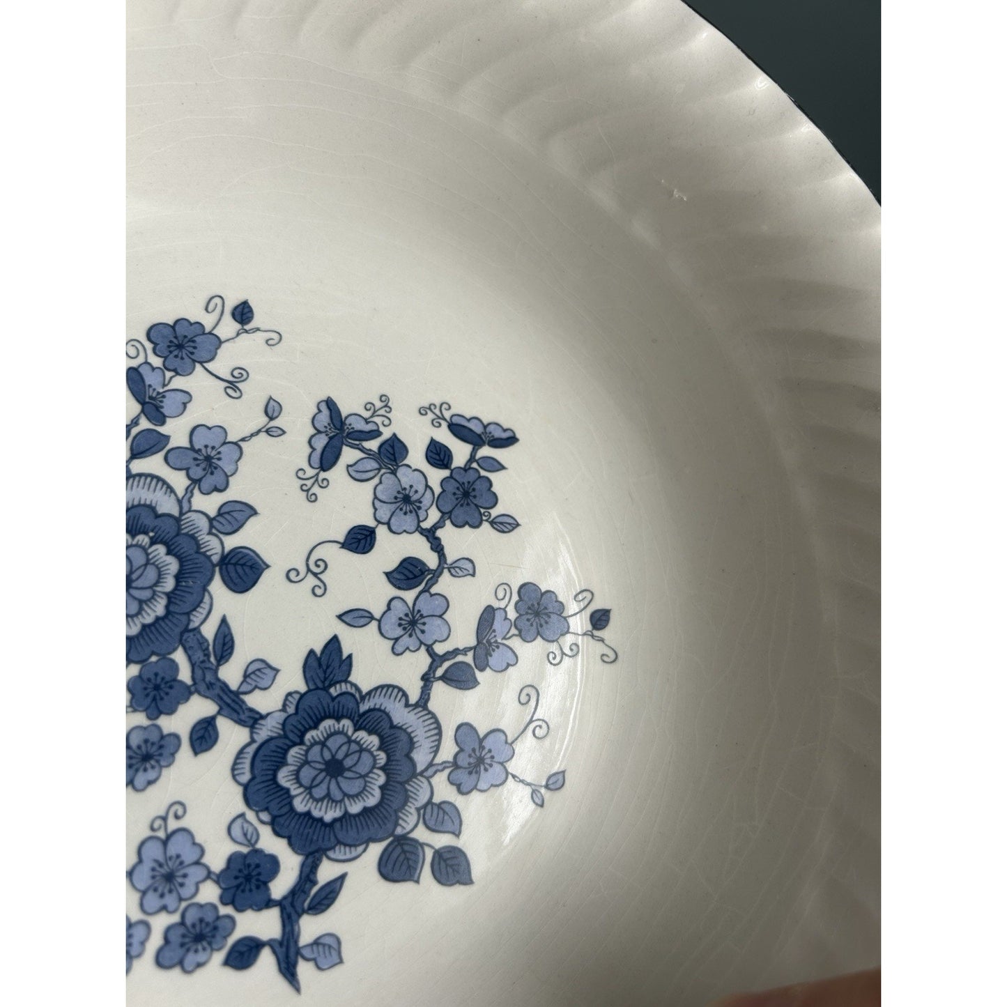 (2) 9" Royal Blue Ironstone Serving Bowls Wedgwood & Co England White Vintage