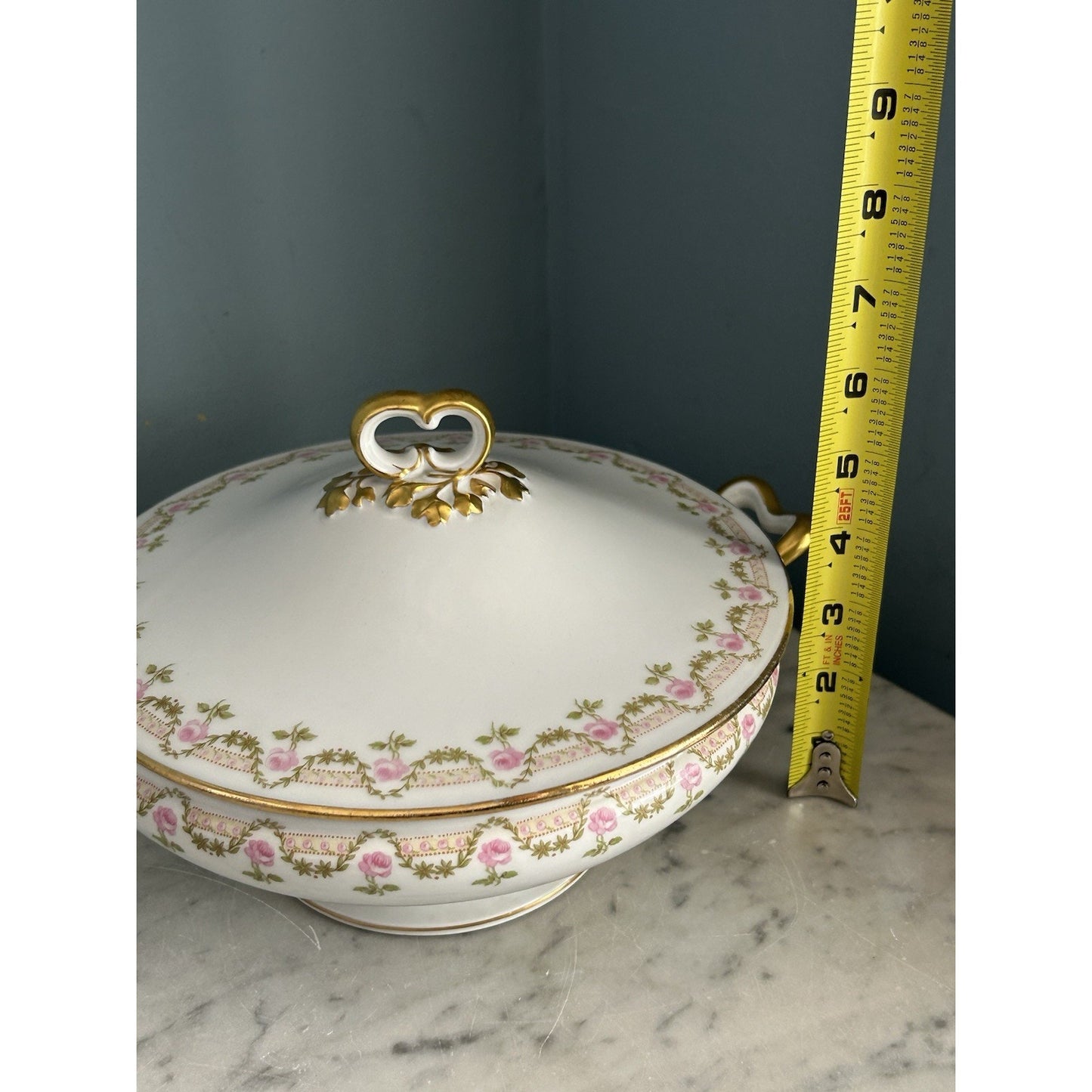 Vintage Wm. Guerin & Co. France Limoges Pink Rose Covered Round Serving Bowl