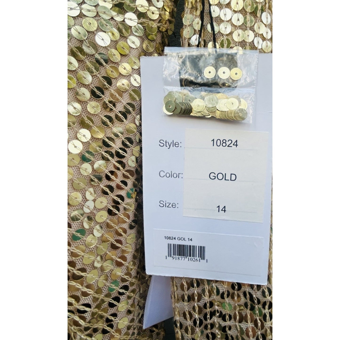 Mac Duggal Gold Gown Size 14 Sequined High Neck Long Sleeve Draped Dress 10824