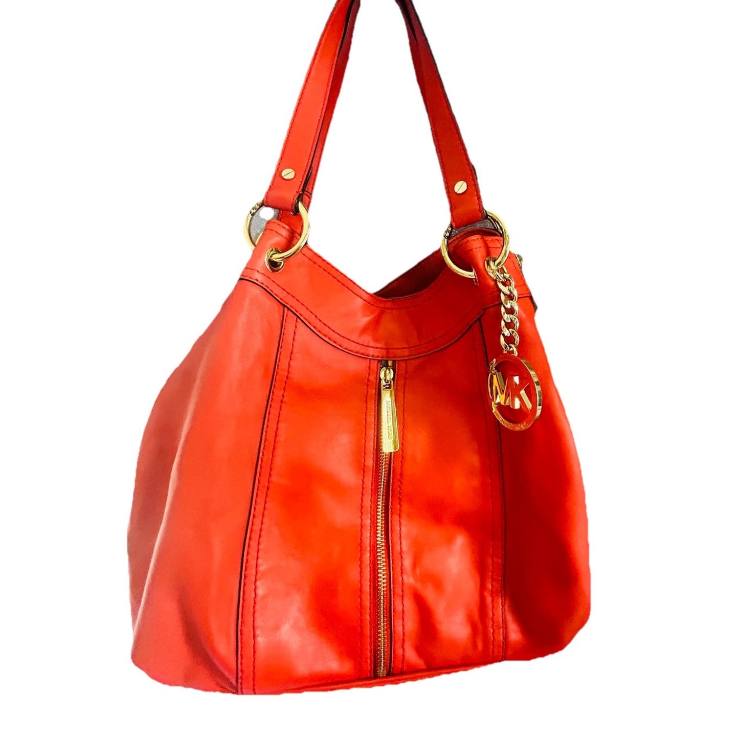 Michael Kors Moxley MD Orange Soft Leather Shoulder Bag Expandable Hobo Gold