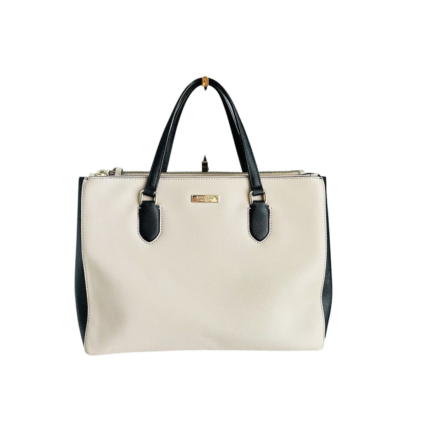 Kate Spade Leighann Laurel Way Leather Satchel Almond Black Handbag Reese