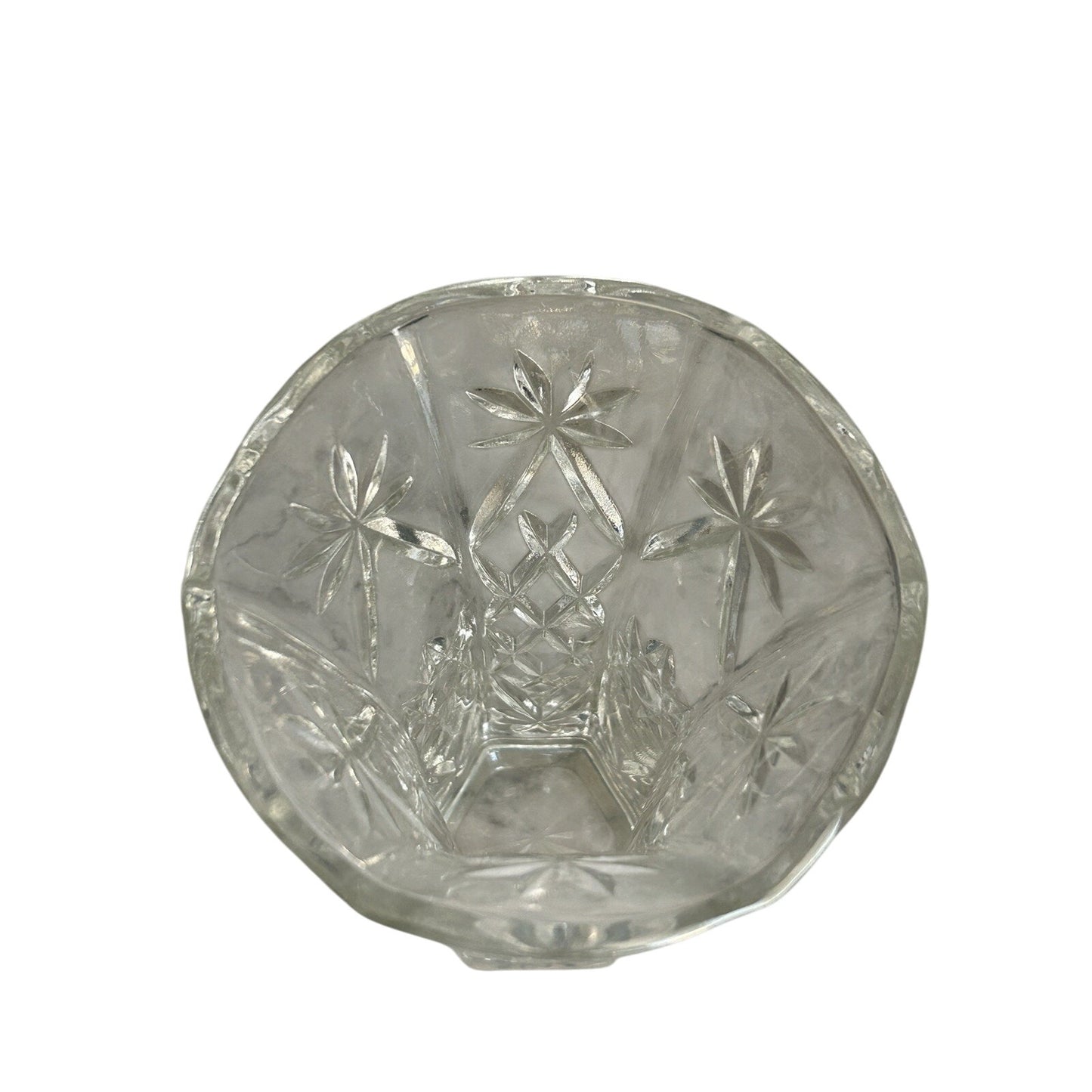 Crystal Starburst Vintage Anchor Hocking Star of David Vase 8.5” Cut Glass Hexagonal