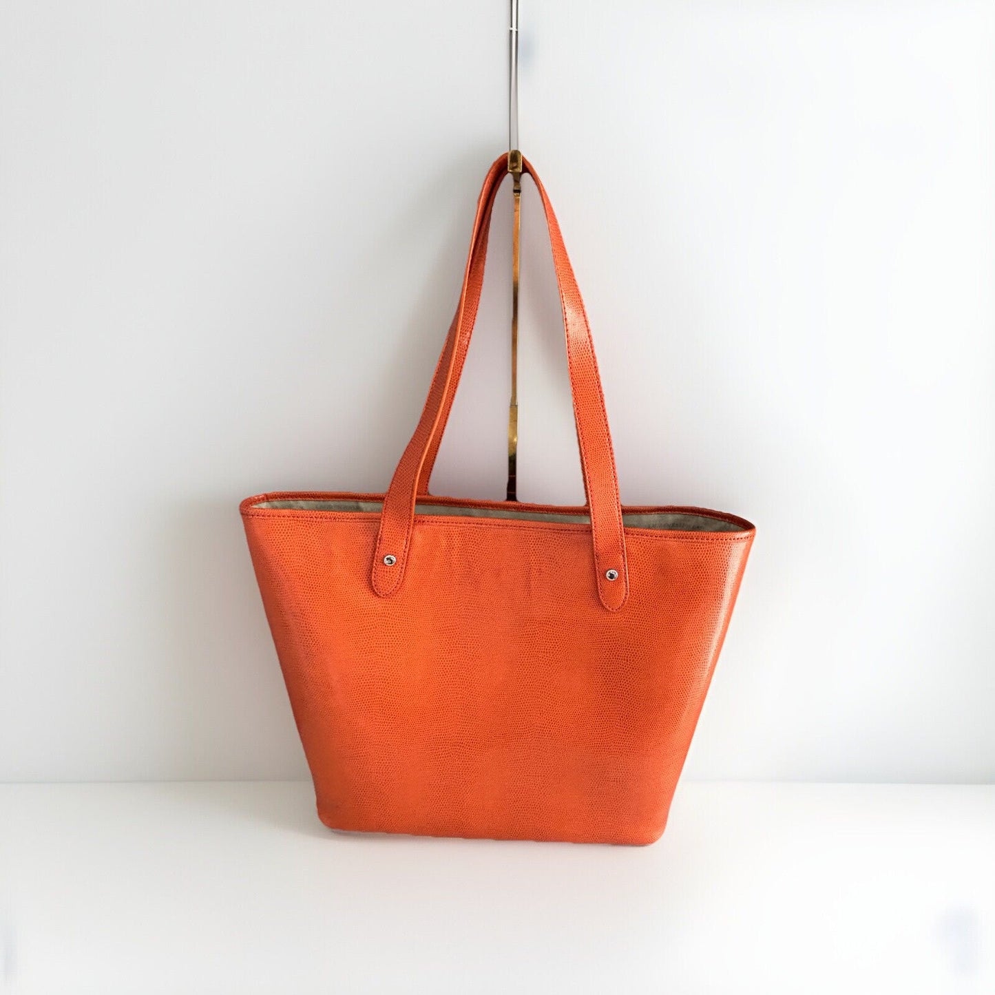 New Ralph Lauren Orange Newton Classic Tote Cosmetic Bag Snakeskin Bright NWOT