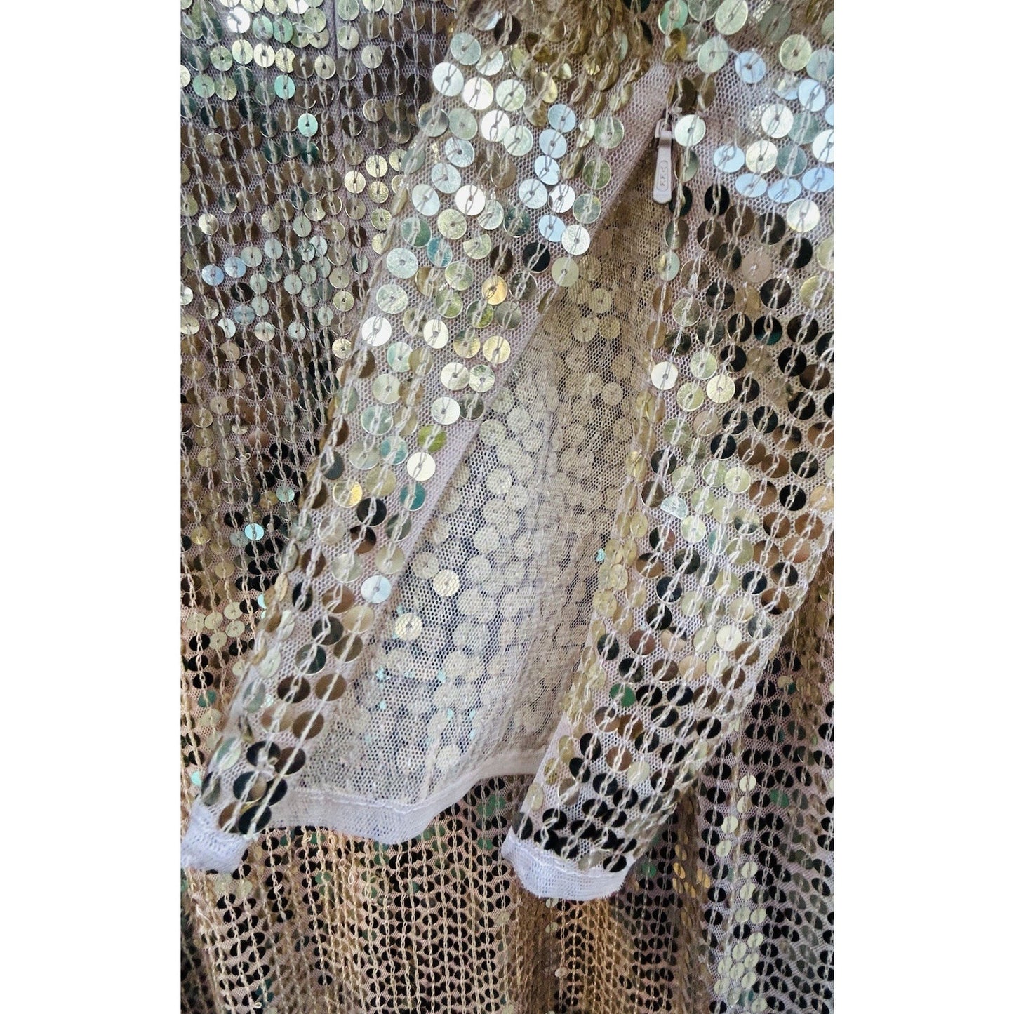 Mac Duggal Gold Gown Size 14 Sequined High Neck Long Sleeve Draped Dress 10824