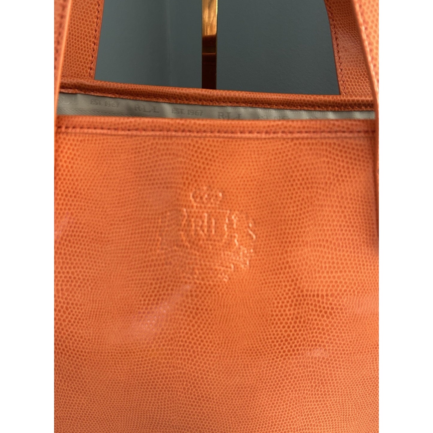 New Ralph Lauren Orange Newton Classic Tote Cosmetic Bag Snakeskin Bright NWOT