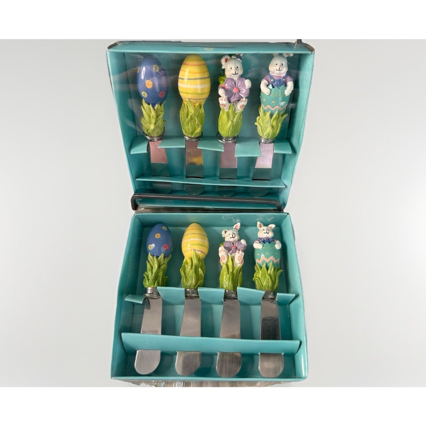 (2) Blossoms & Blooms Spreaders Easter Ceramic 2 Sets of 4 Rabbit Bunny NIB