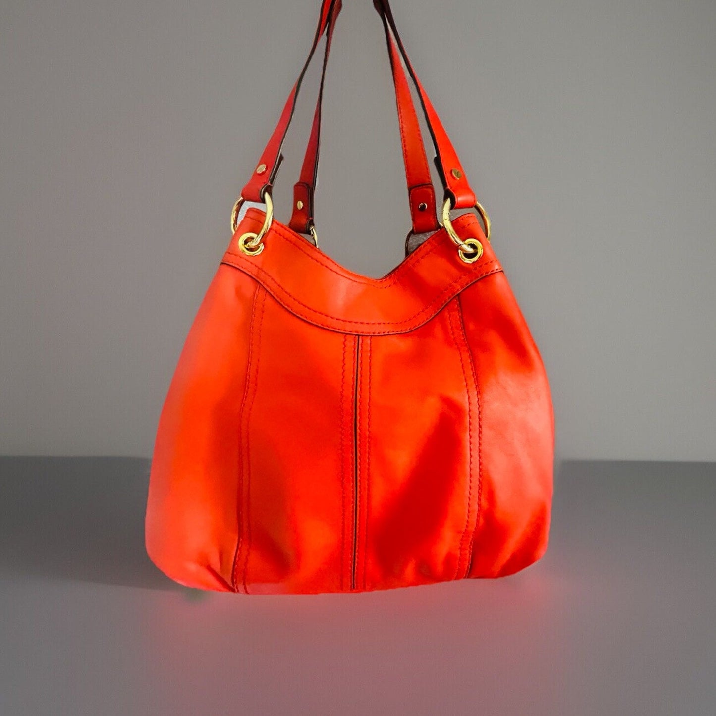 Michael Kors Moxley MD Orange Soft Leather Shoulder Bag Expandable Hobo Gold