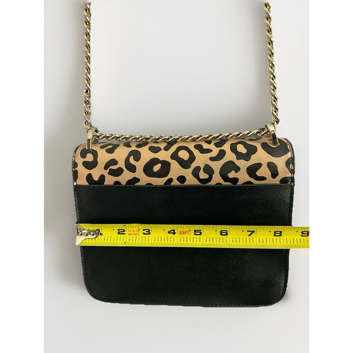 Kate Spade Leopard Print Leather Remi Flap Chain Crossbody Shoulder Bag Black