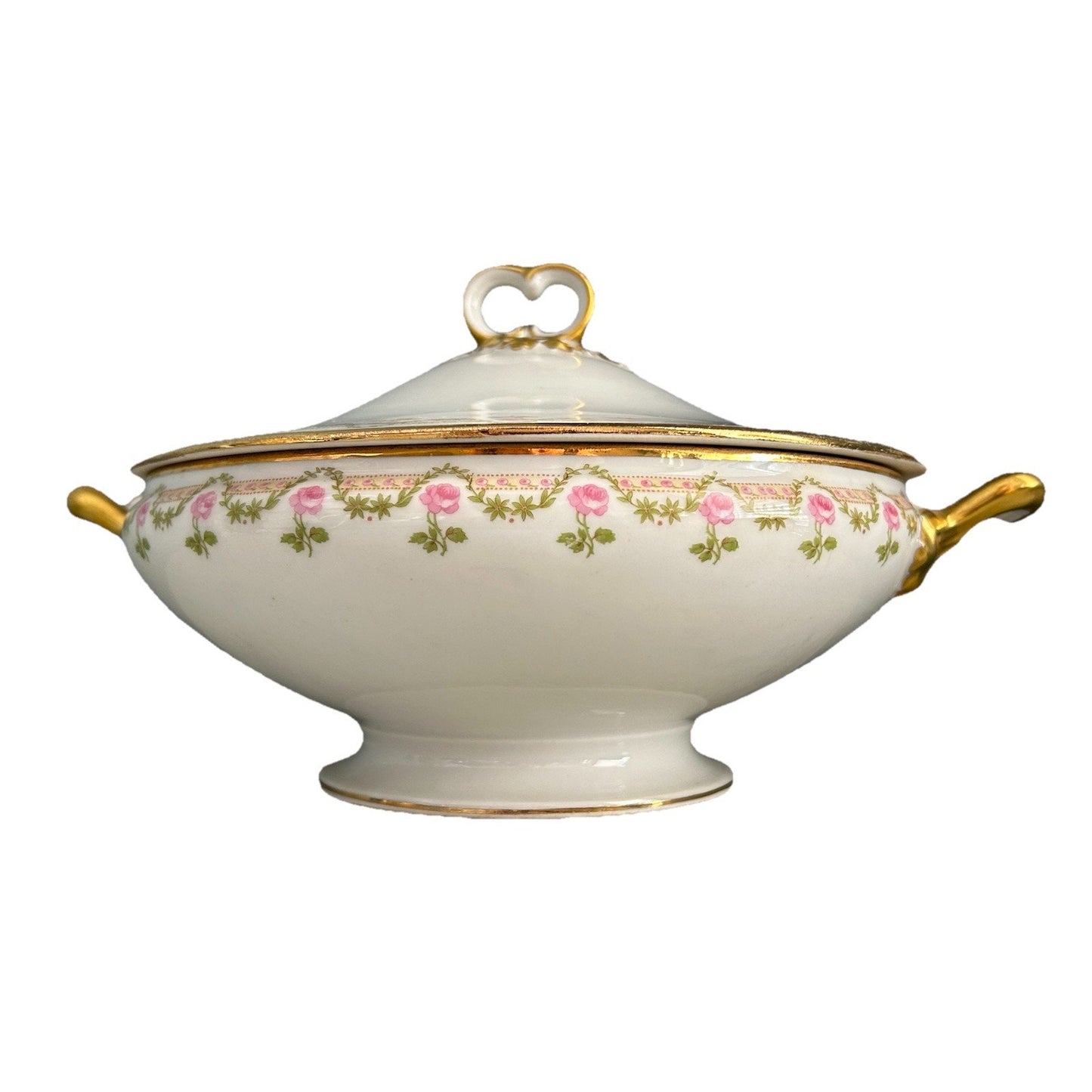 Vintage Wm. Guerin & Co. France Limoges Pink Rose Covered Round Serving Bowl