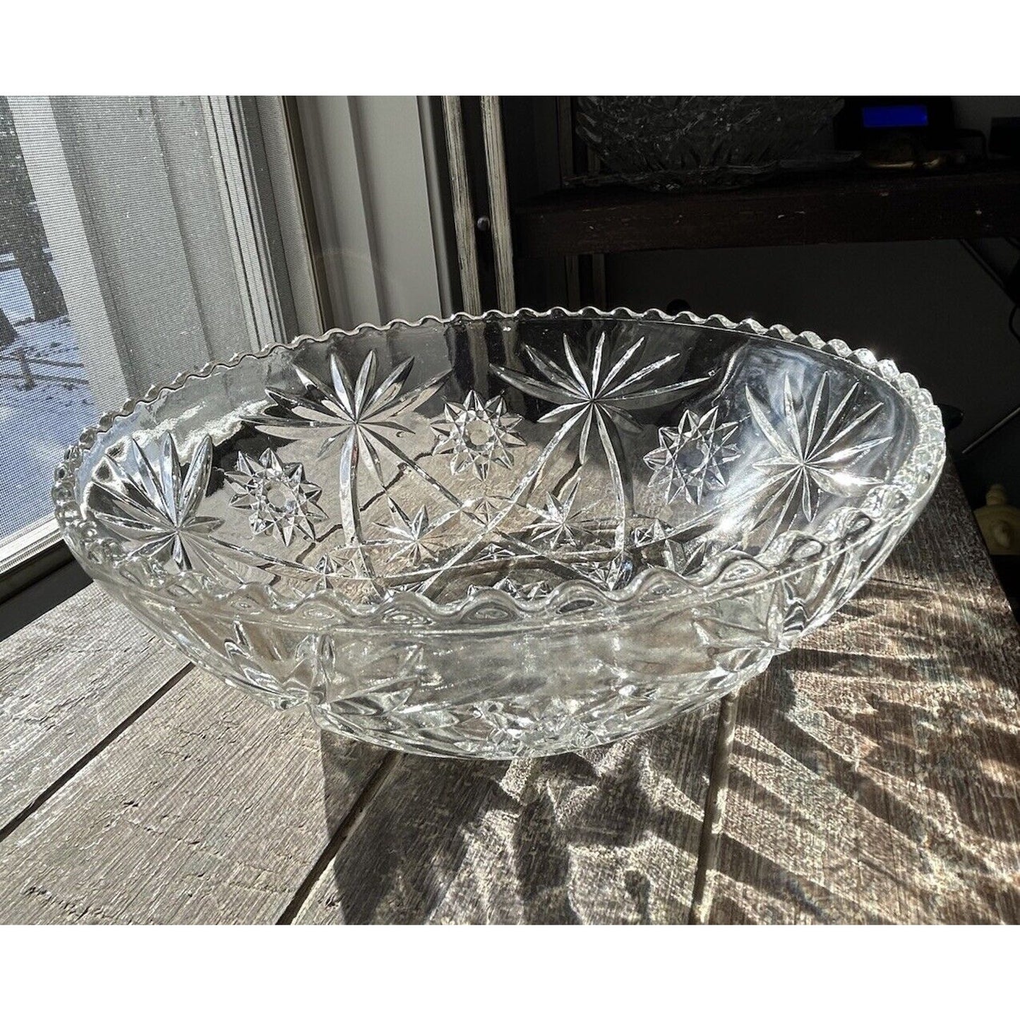 Vintage Anchor Hocking Clear Cut Glass Star of David Large 10.5” Serving Bowl