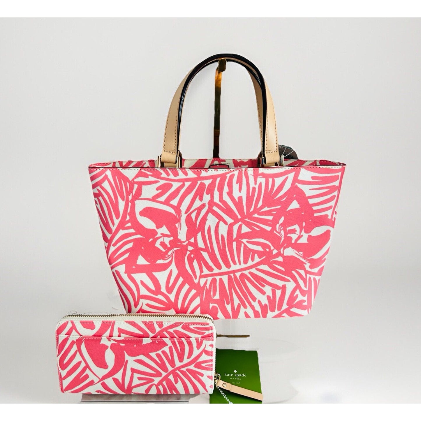 Kate Spade Jules Grant Street Juno Satchel & Wallet Palms Pink Tropical Bag Mini New With Tags