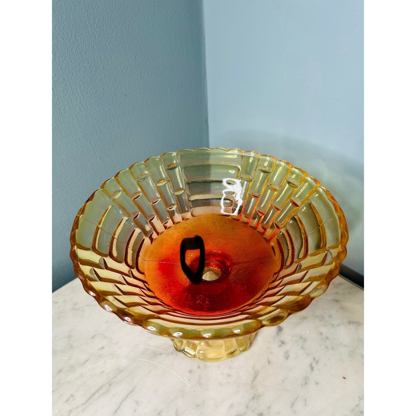 Glows Jeannette Glass Amberina Louisa Pedestal Footed Bowl Compote Ombre 1950s