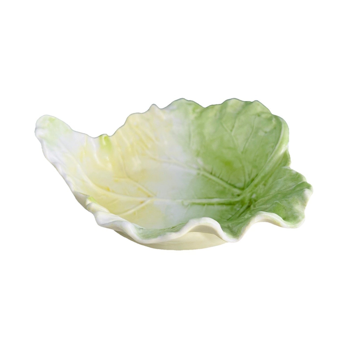 Vintage Cabbage Leaf Serving Bowl Lettuce Green Yellow White Porcelain Mold 128