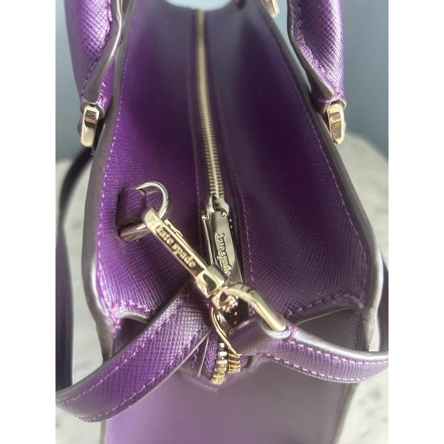 Kate Spade Ripe Plum Madison Saffiano Leather Medium Purple Bag Satchel EUC