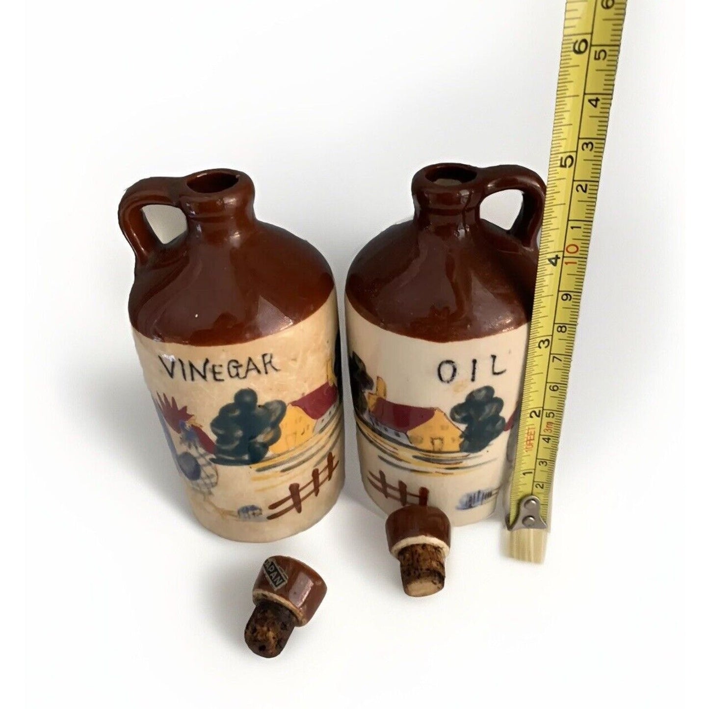 Vintage Relco Blue Rooster Oil Vinegar Cruet Brown Jug Country Kitchen Japan