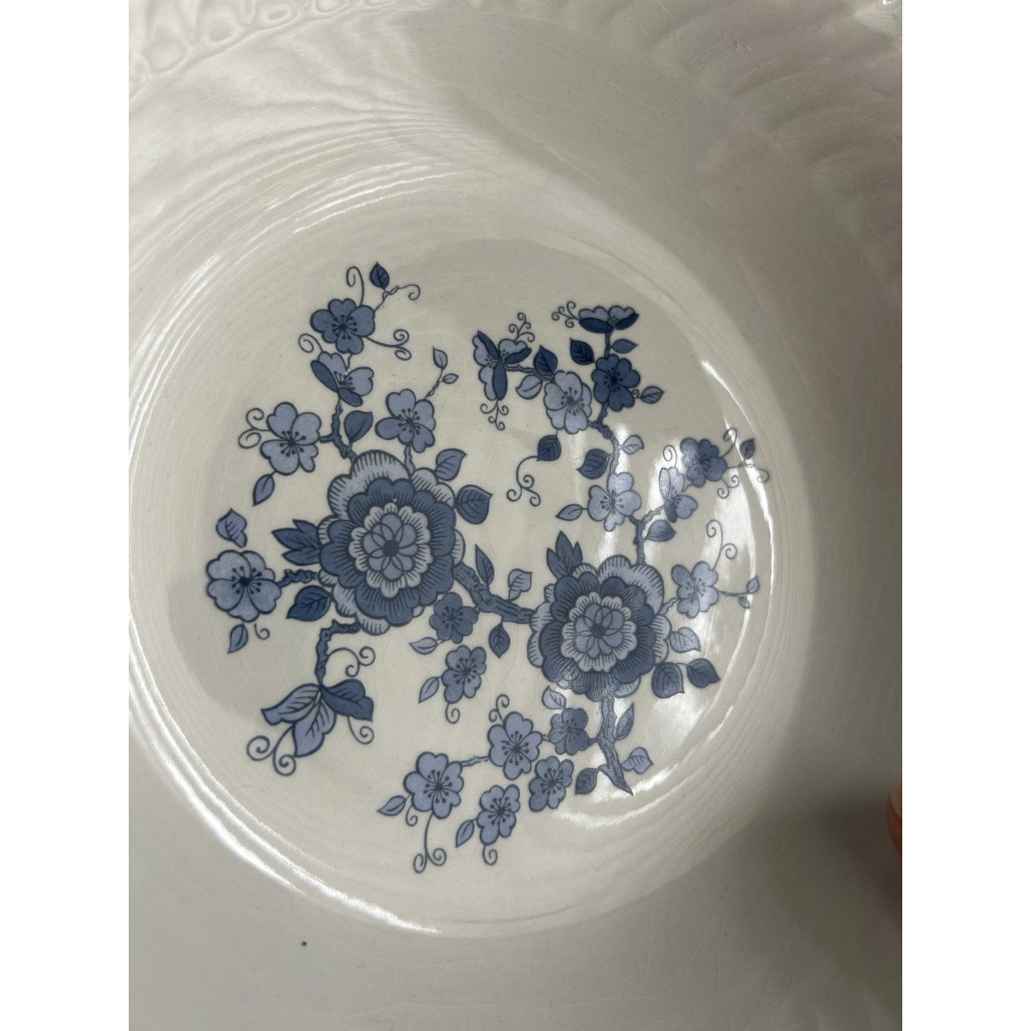 (2) 9" Royal Blue Ironstone Serving Bowls Wedgwood & Co England White Vintage