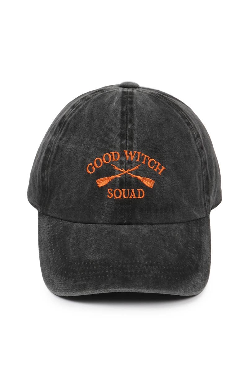 GOOD WITCH SQUAD embroidery in Cotton Baseball Cap: Black
