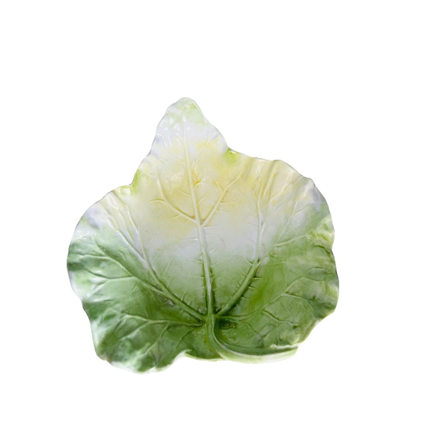 Vintage Cabbage Leaf Serving Bowl Lettuce Green Yellow White Porcelain Mold 128