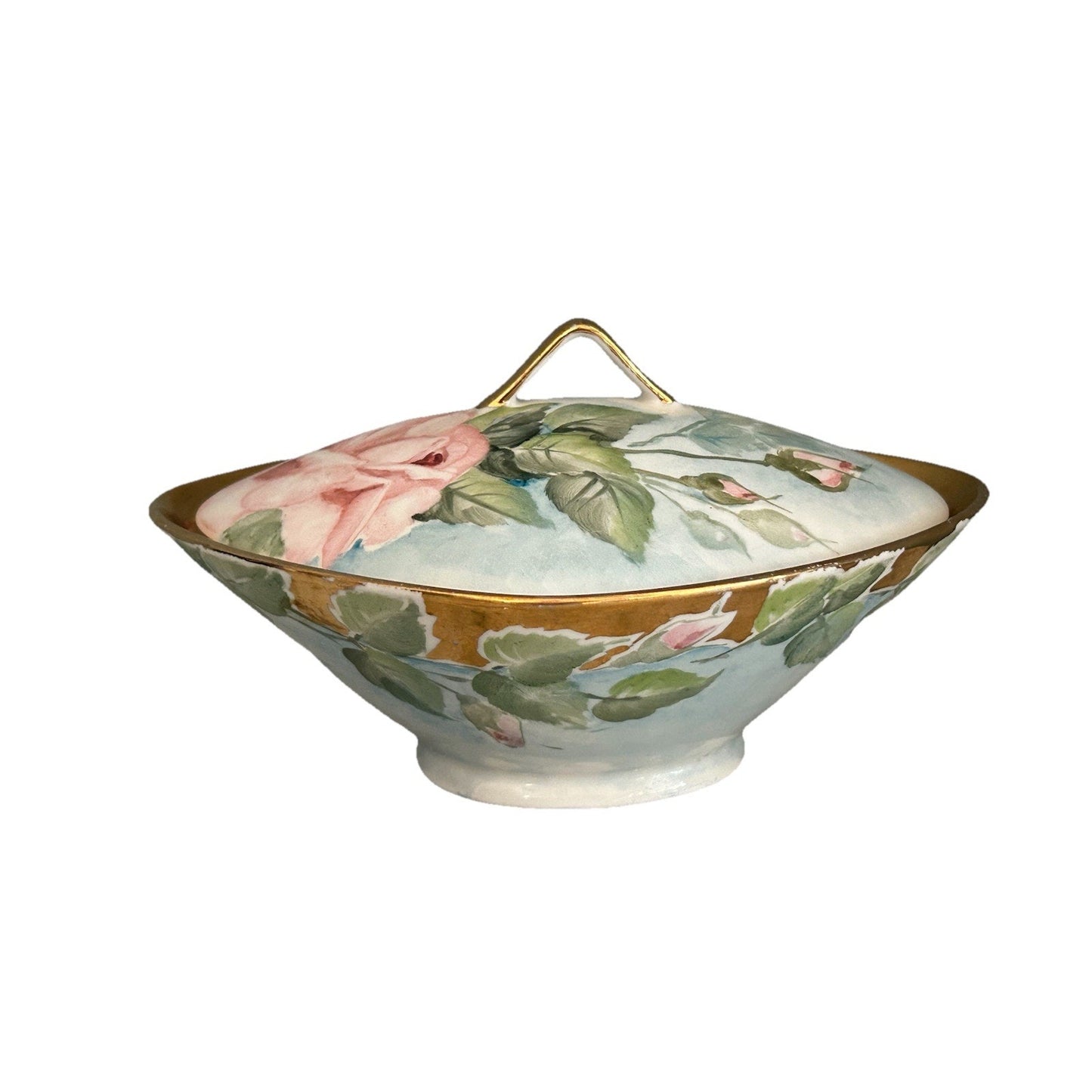 Bareuther Bavaria Lidded Dish Porcelain Germany Hand Painted Signed Foust 1959