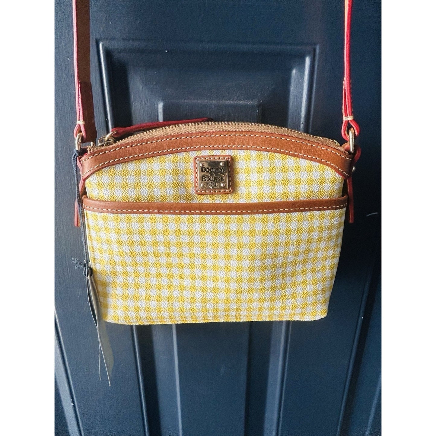 New Dooney & Bourke Domed Small Crossbody Gingham Yellow White Plaid Handbag NWT