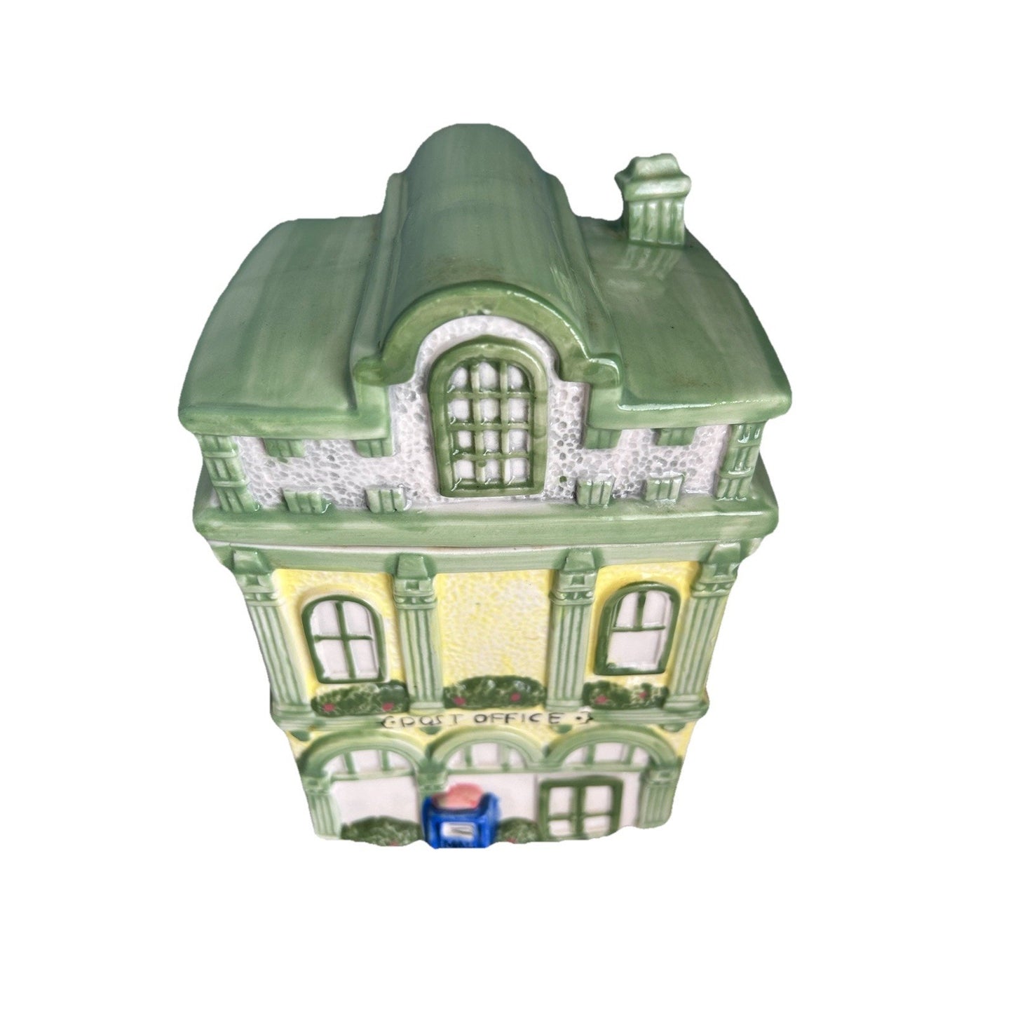 Post Office Ceramic Cookie Jar Vintage Collectible Canister Town Building USPS
