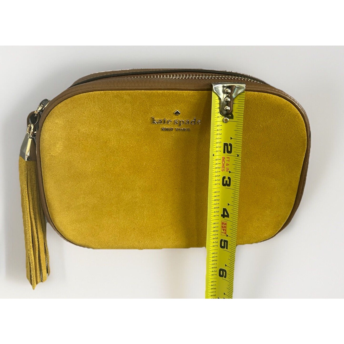Kate Spade Kourtney Suede Leather Yellow Camera Bag Tassel Crossbody New Condition