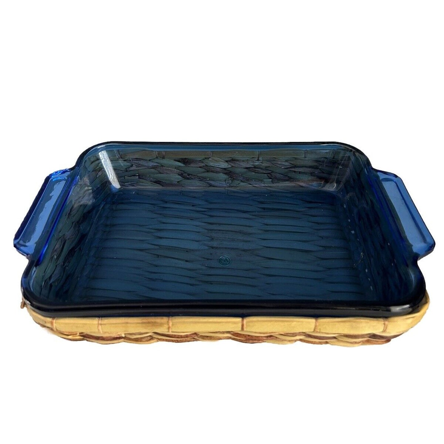 Cobalt Blue Anchor Hocking 2 Qt Baking Dish w/ Woven Basket 8" x 11" Casserole