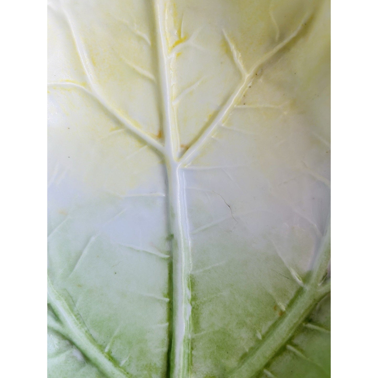 Vintage Cabbage Leaf Serving Bowl Lettuce Green Yellow White Porcelain Mold 128