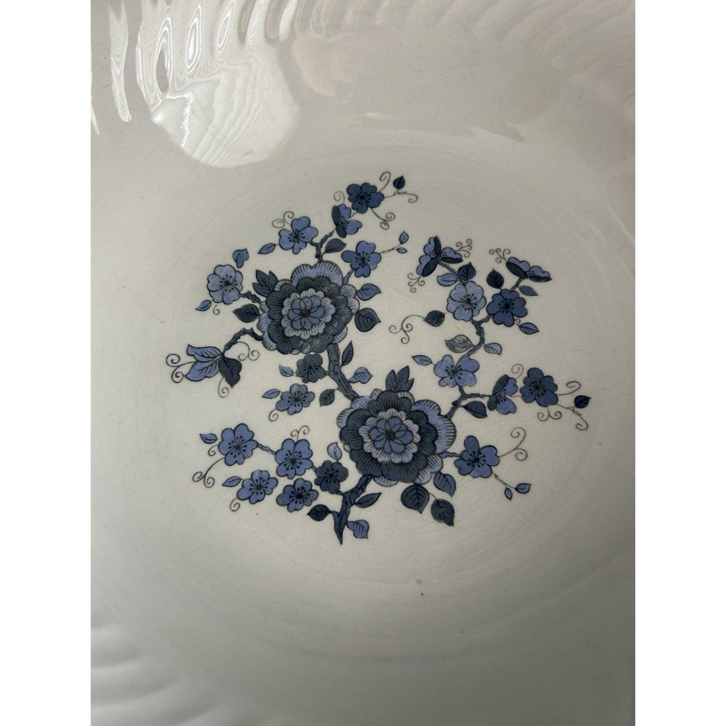 (2) 9" Royal Blue Ironstone Serving Bowls Wedgwood & Co England White Vintage