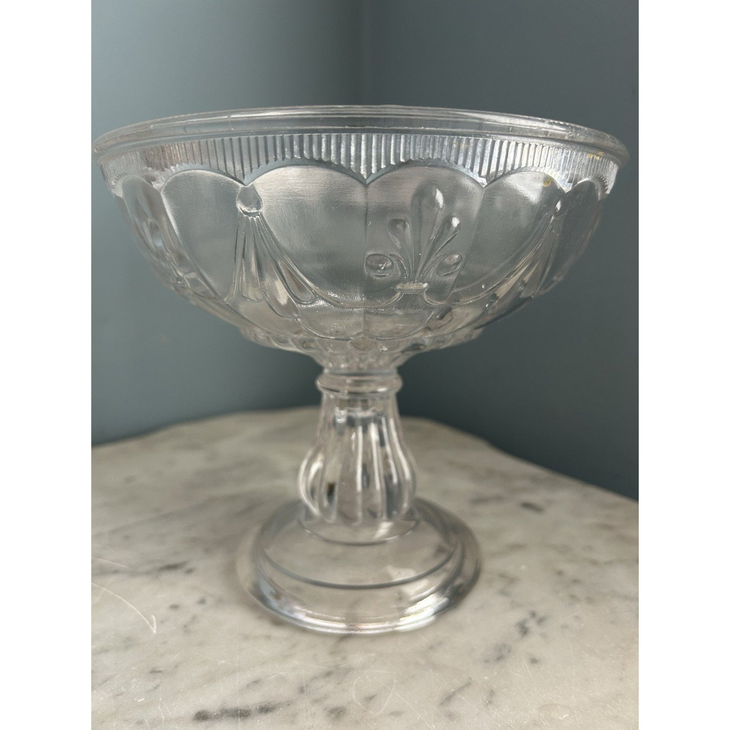 Early American Pressed Glass Jelly Compote Fruit Bowl Fleur De Lis & Drape EAPG