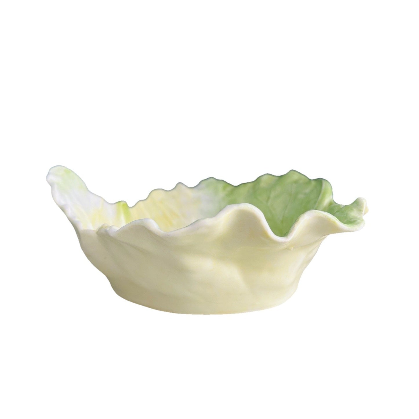Vintage Cabbage Leaf Serving Bowl Lettuce Green Yellow White Porcelain Mold 128