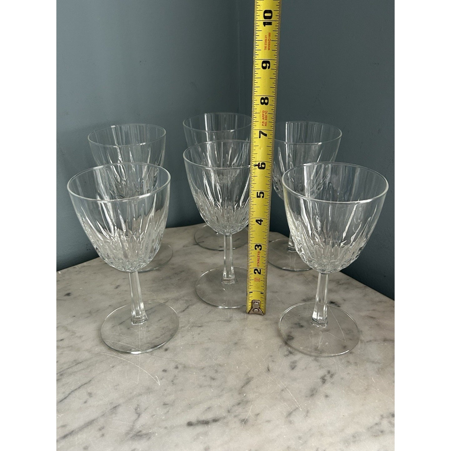(6) Cristal D'Arques Diamant Claret 5 3/4” Wine Glasses France Vintage Clear