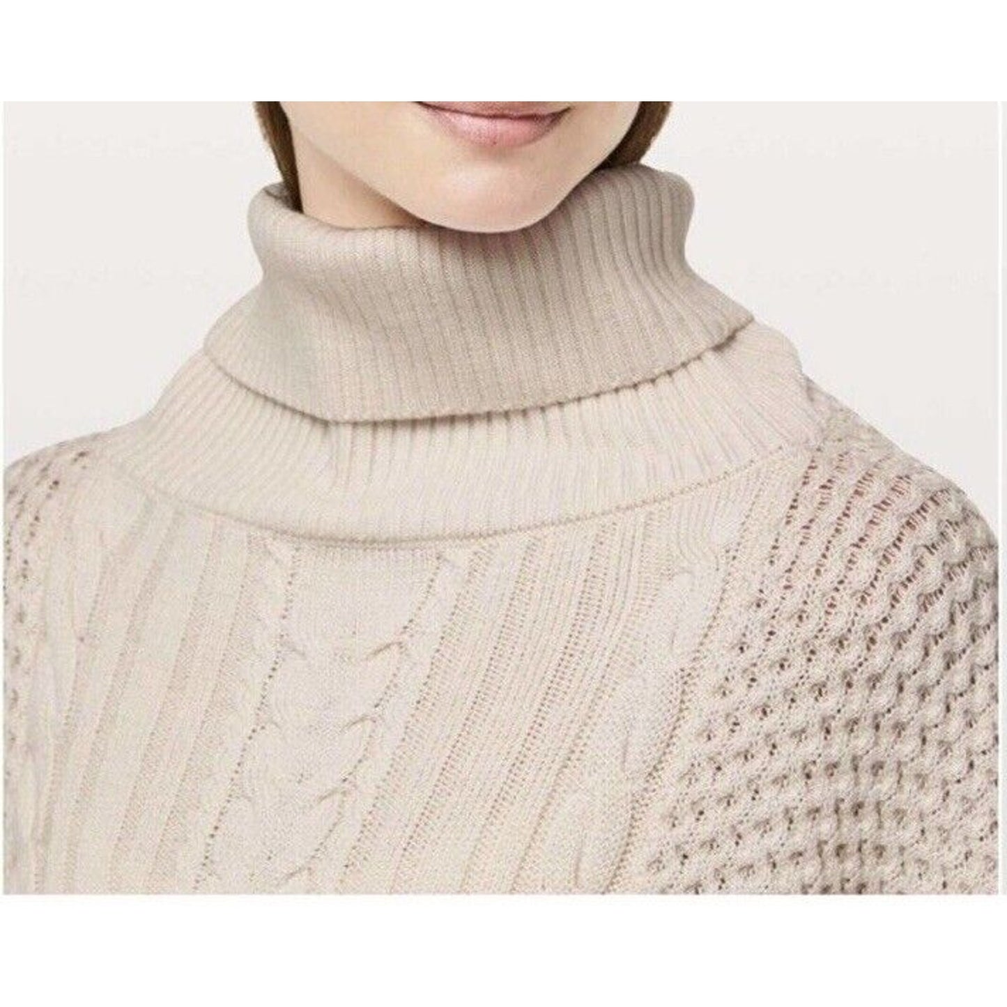 New Lululemon Rolling In The Warmth One Size Turtleneck Wool Cable Knit Poncho