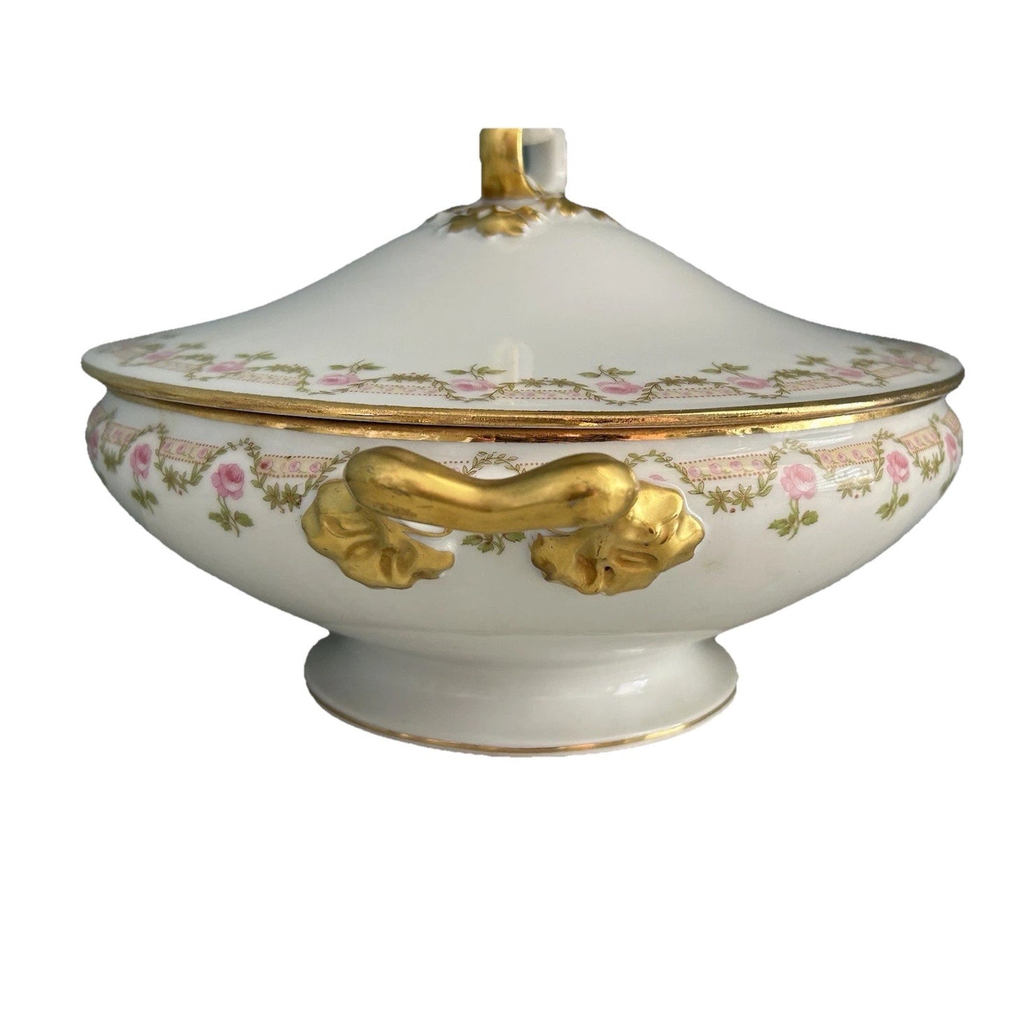 Vintage Wm. Guerin & Co. France Limoges Pink Rose Covered Round Serving Bowl