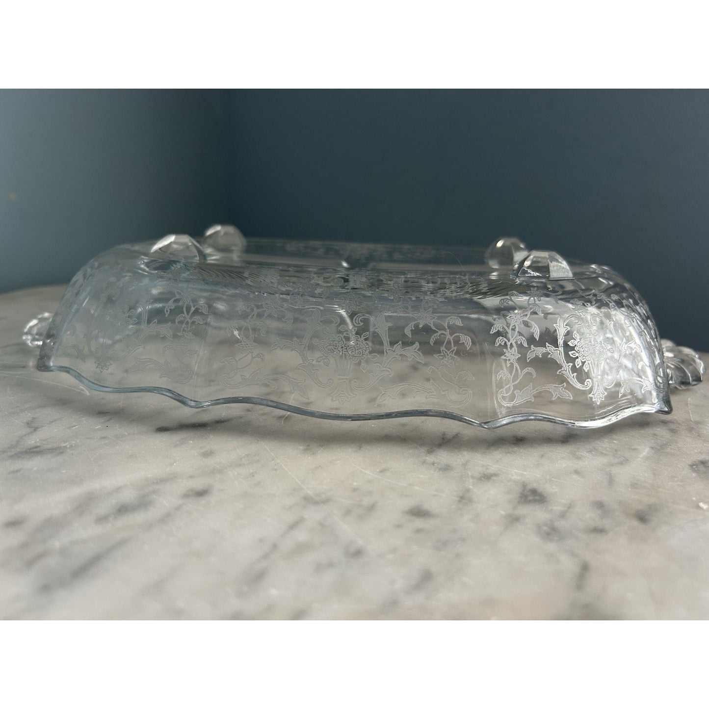 Fostoria Meadow Rose 3 Part Glass Footed Relish Dish Etched Crystal Vintage