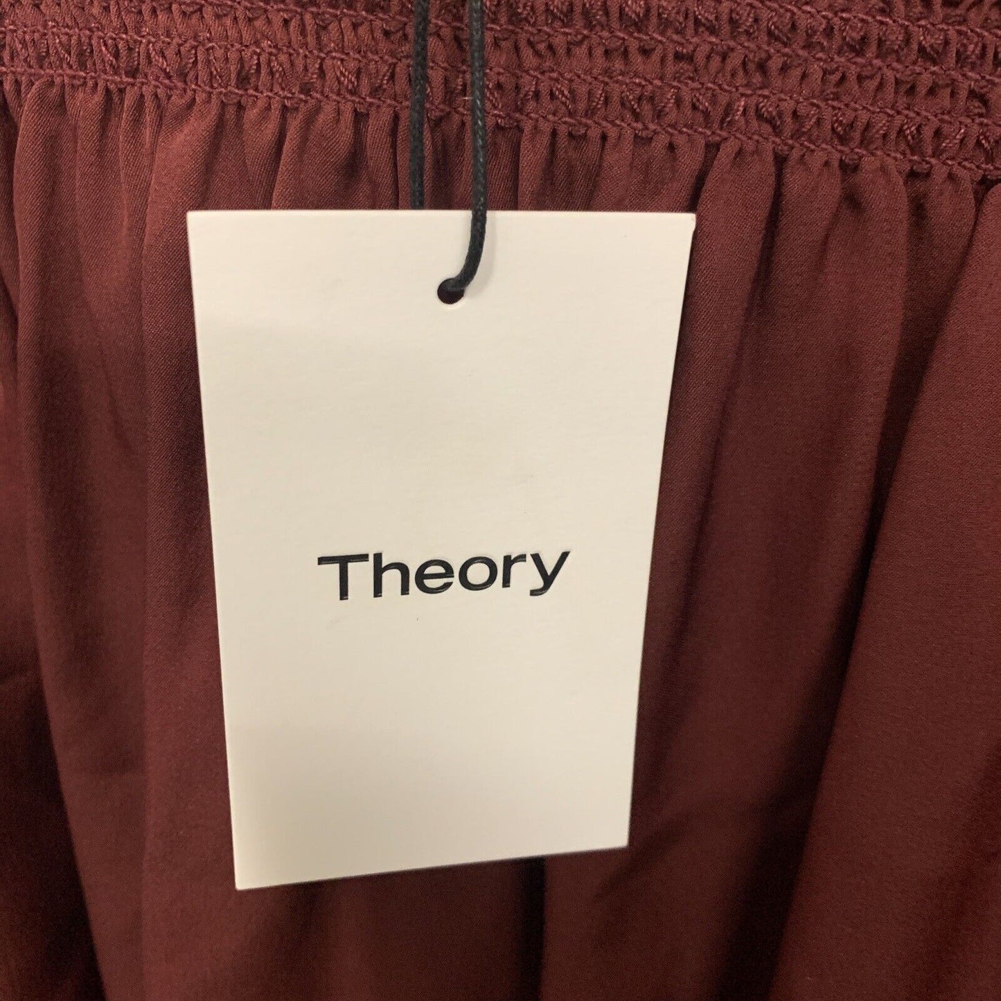 NWT Theory 100% Silk Elistaire Off Shoulder Blouse Black Cherry Small MSRP 295