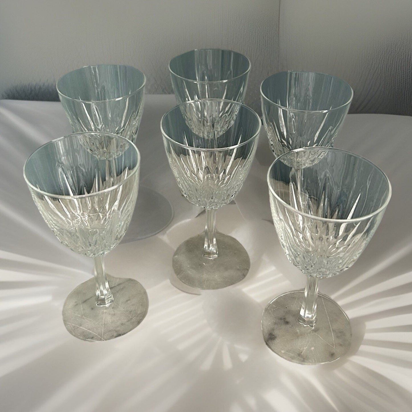 (6) Cristal D'Arques Diamant Claret 5 3/4” Wine Glasses France Vintage Clear