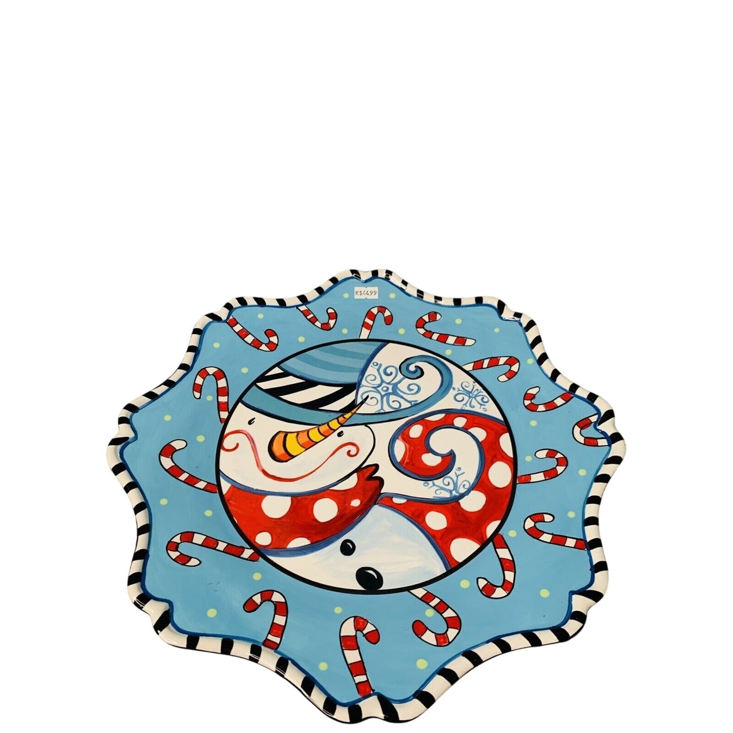 New lisA fRosT 15” Christmas Platter Silvestri 2010 Demdaco Snowman Candy Canes