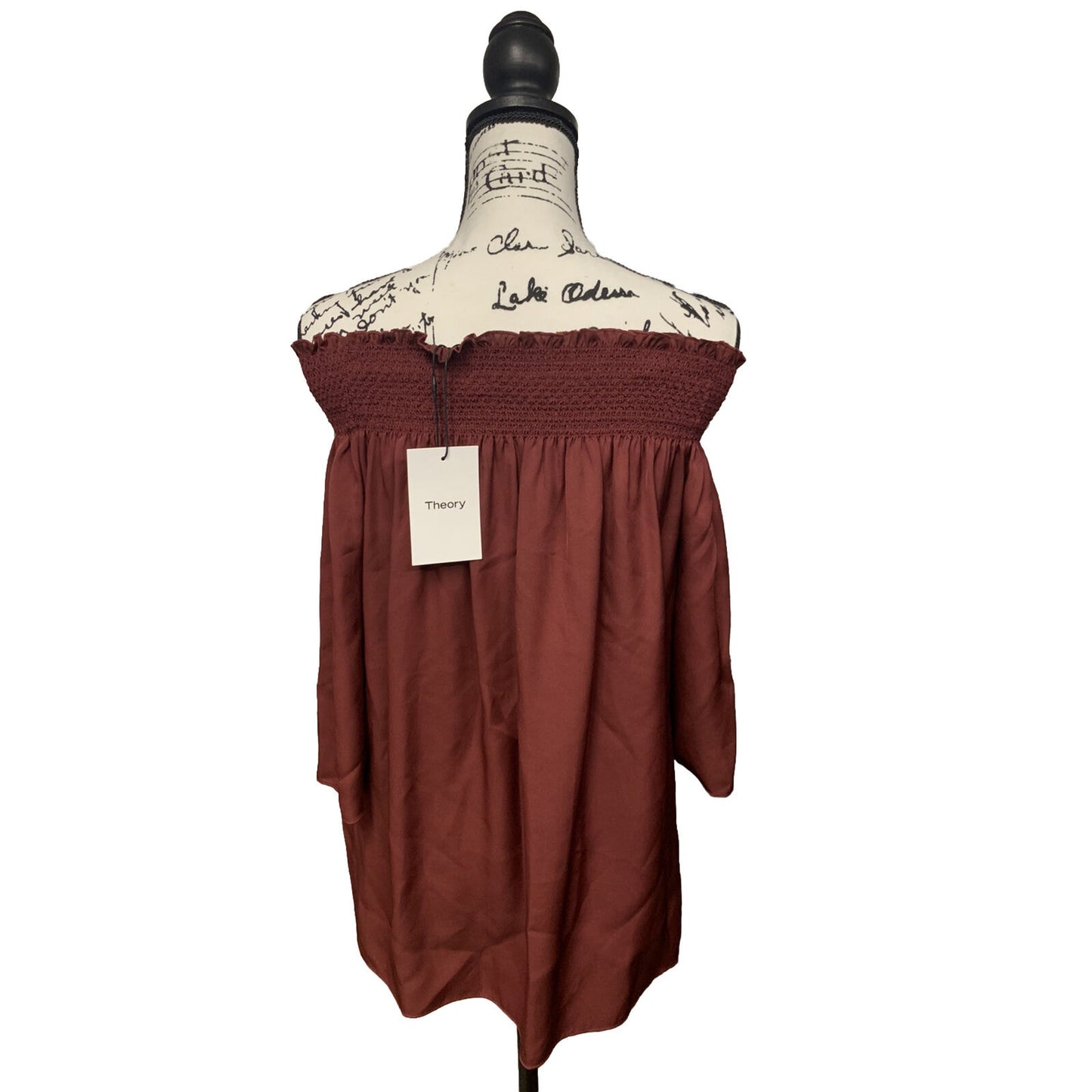 NWT Theory 100% Silk Elistaire Off Shoulder Blouse Black Cherry Small MSRP 295