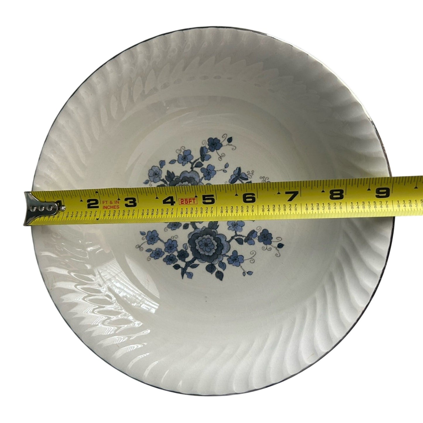 (2) 9" Royal Blue Ironstone Serving Bowls Wedgwood & Co England White Vintage