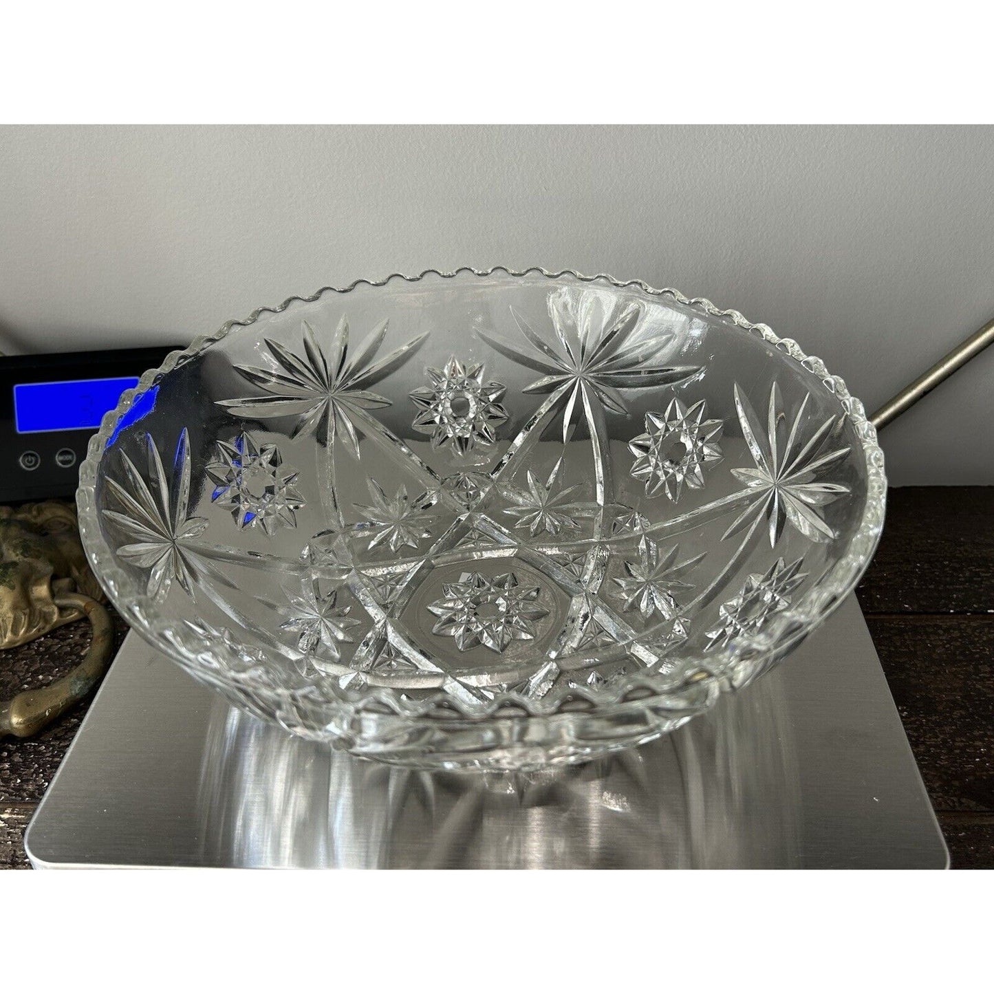 Vintage Anchor Hocking Clear Cut Glass Star of David Large 10.5” Serving Bowl