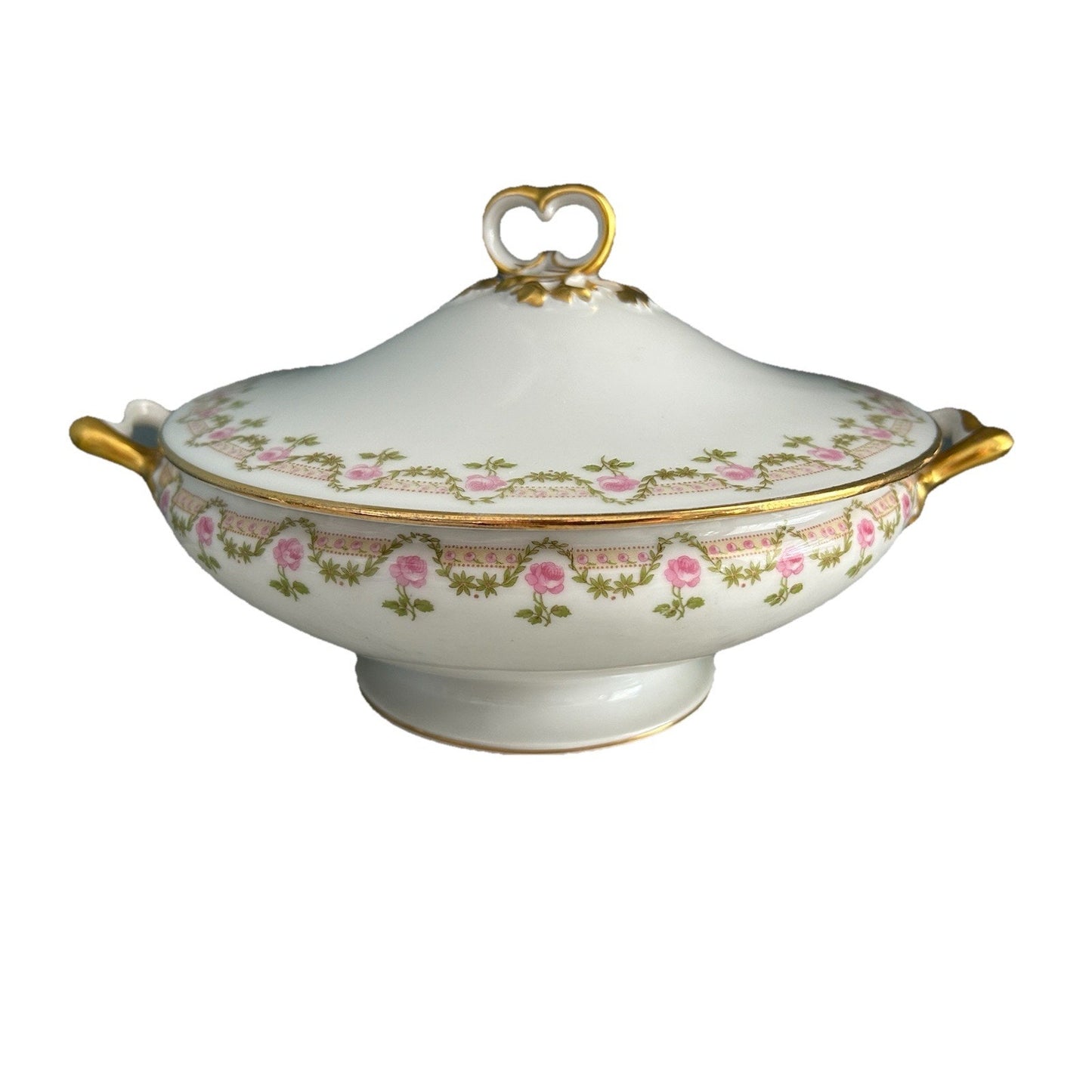 Vintage Wm. Guerin & Co. France Limoges Pink Rose Covered Round Serving Bowl
