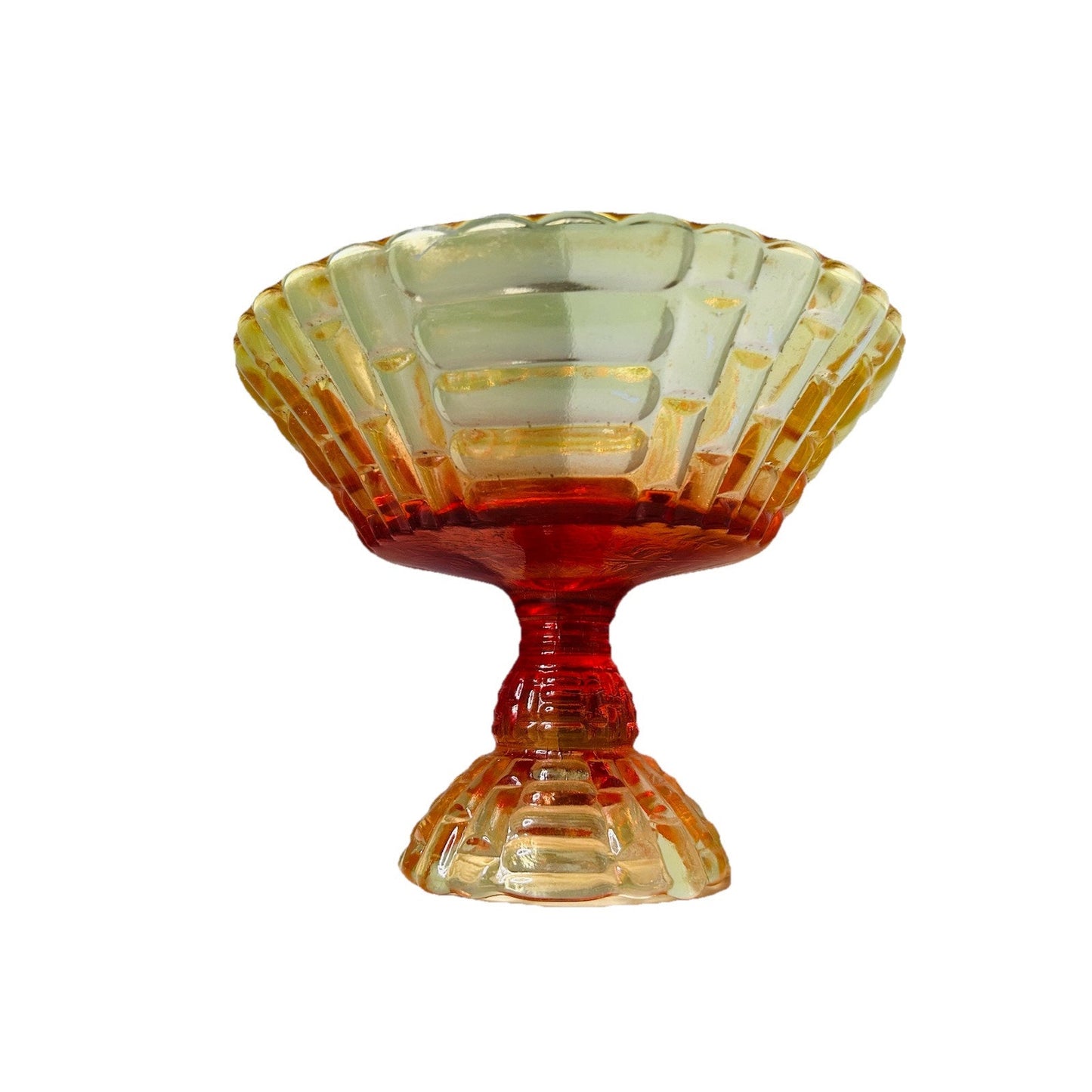 Glows Jeannette Glass Amberina Louisa Pedestal Footed Bowl Compote Ombre 1950s