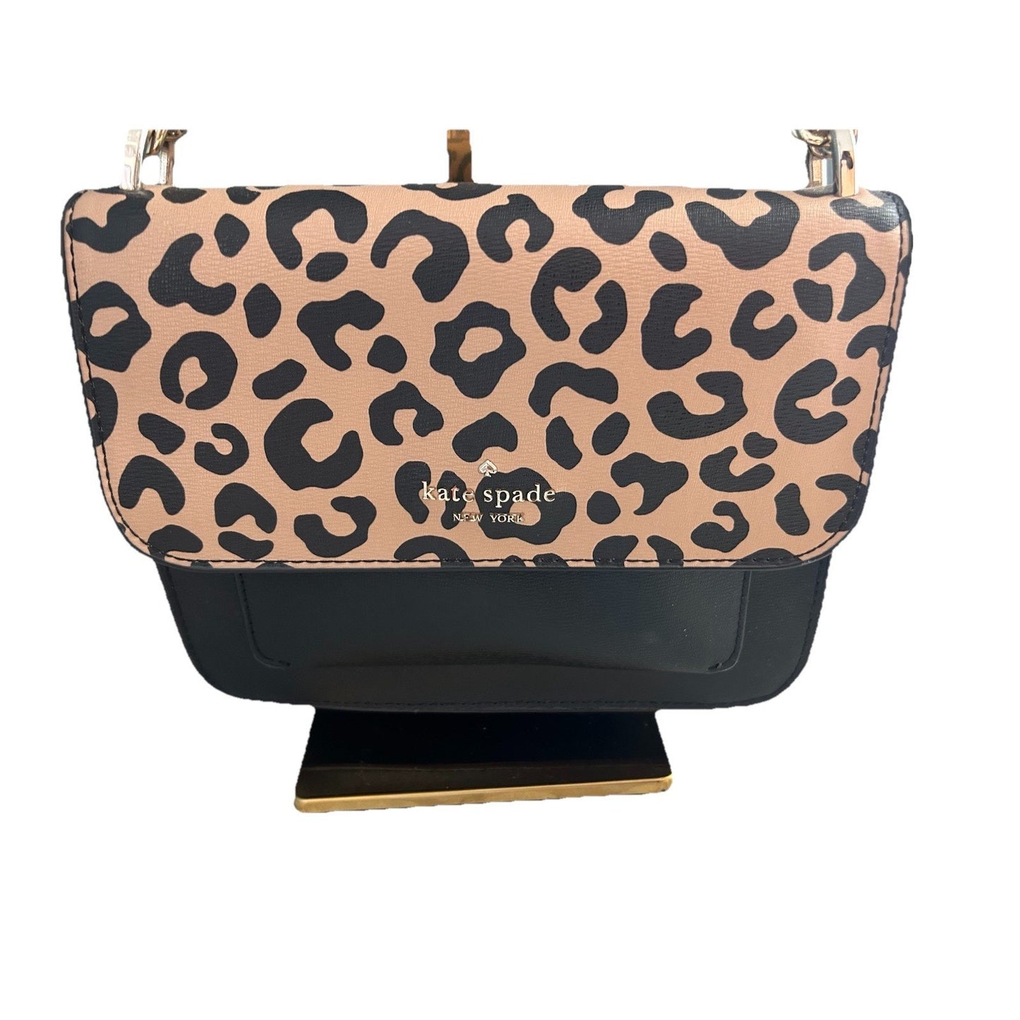 Kate Spade Leopard Print Leather Remi Flap Chain Crossbody Shoulder Bag Black