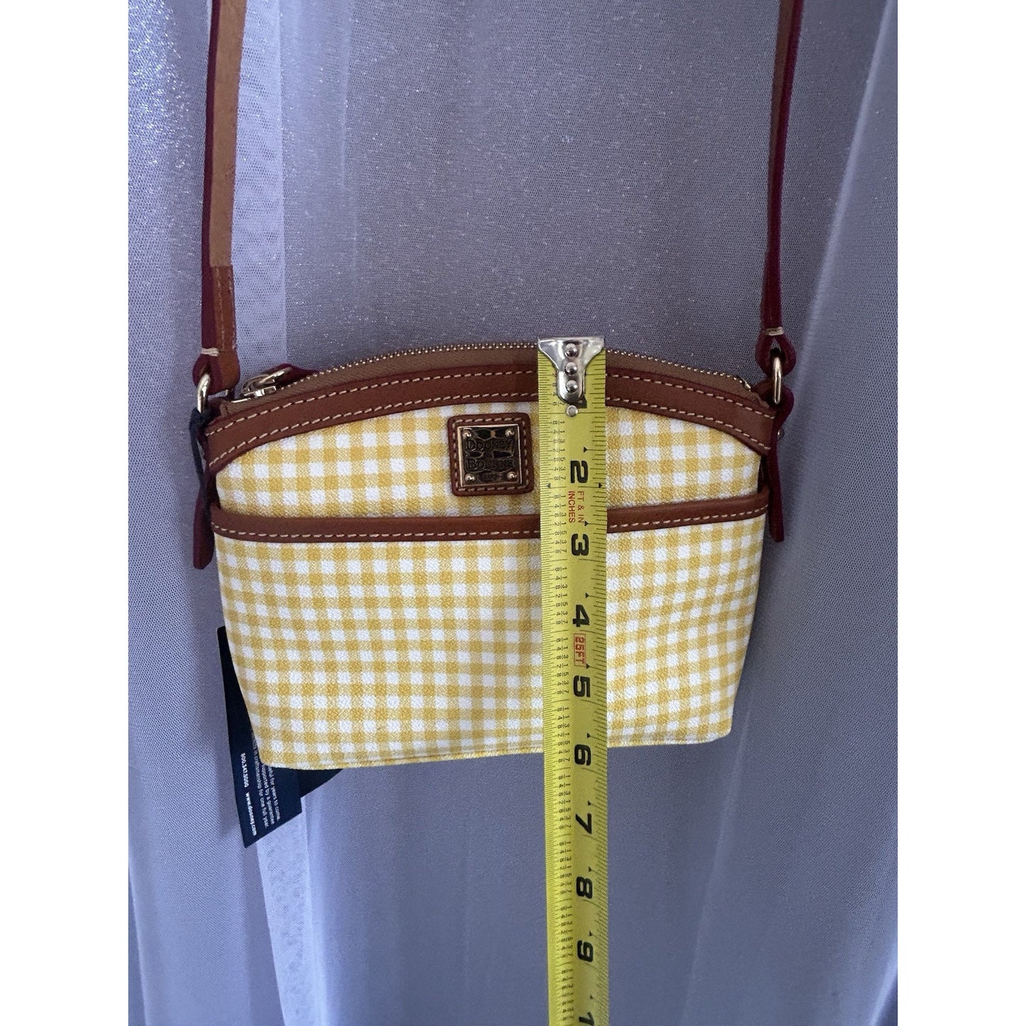 New Dooney & Bourke Domed Small Crossbody Gingham Yellow White Plaid Handbag NWT