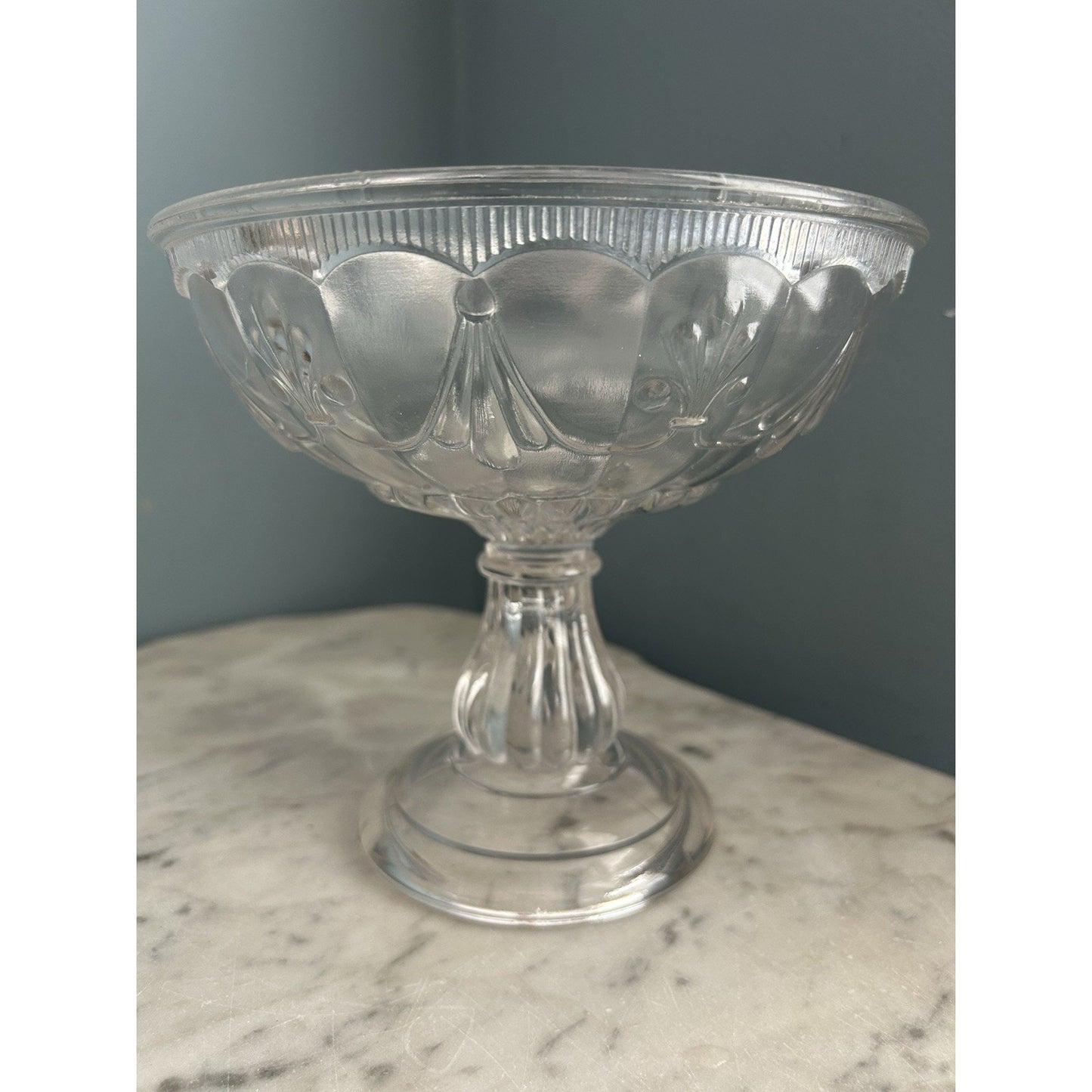 Early American Pressed Glass Jelly Compote Fruit Bowl Fleur De Lis & Drape EAPG