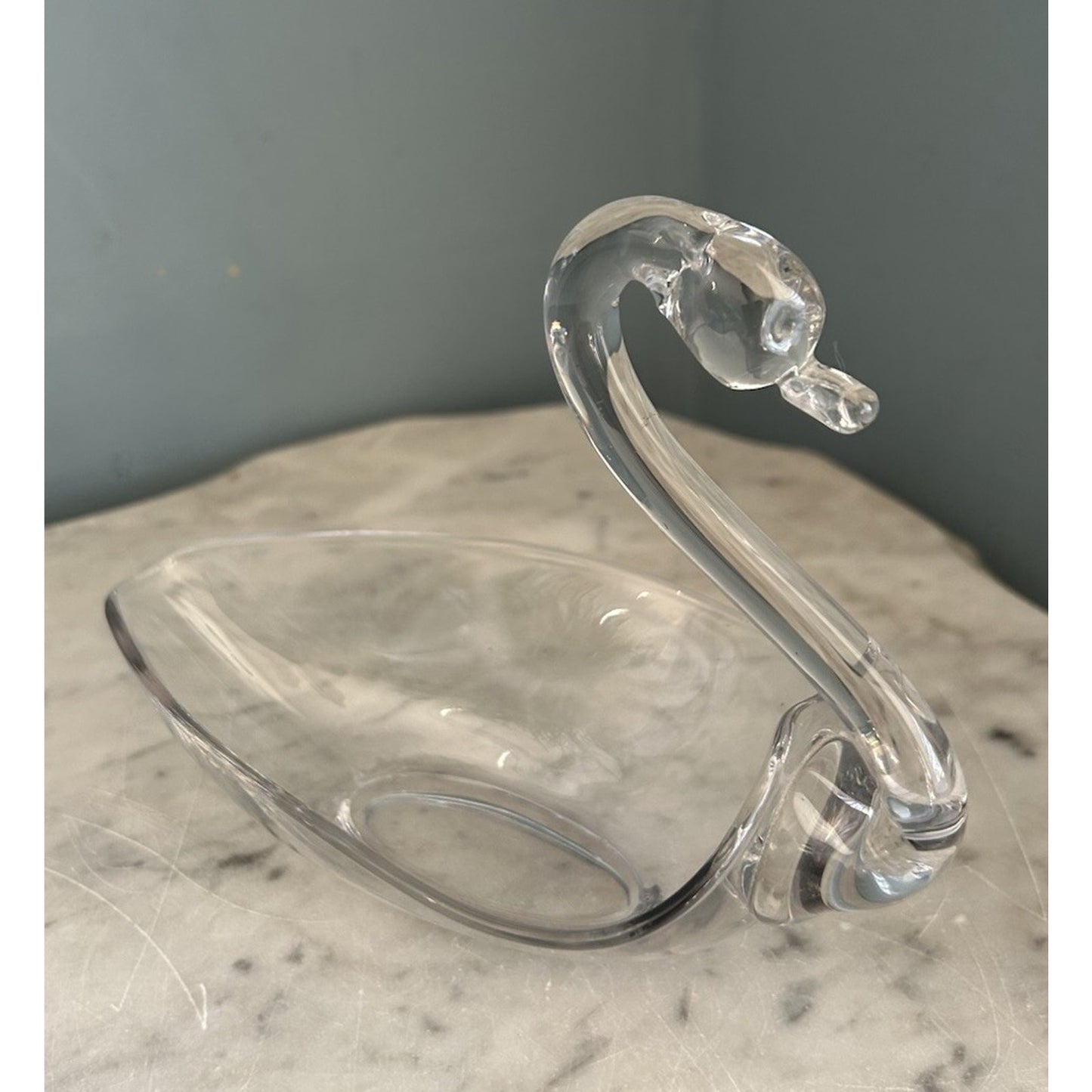 Swan Tiffin Duncan Miller 1950s Clear Glass Soap Dish Candy Bowl Beach Vintage